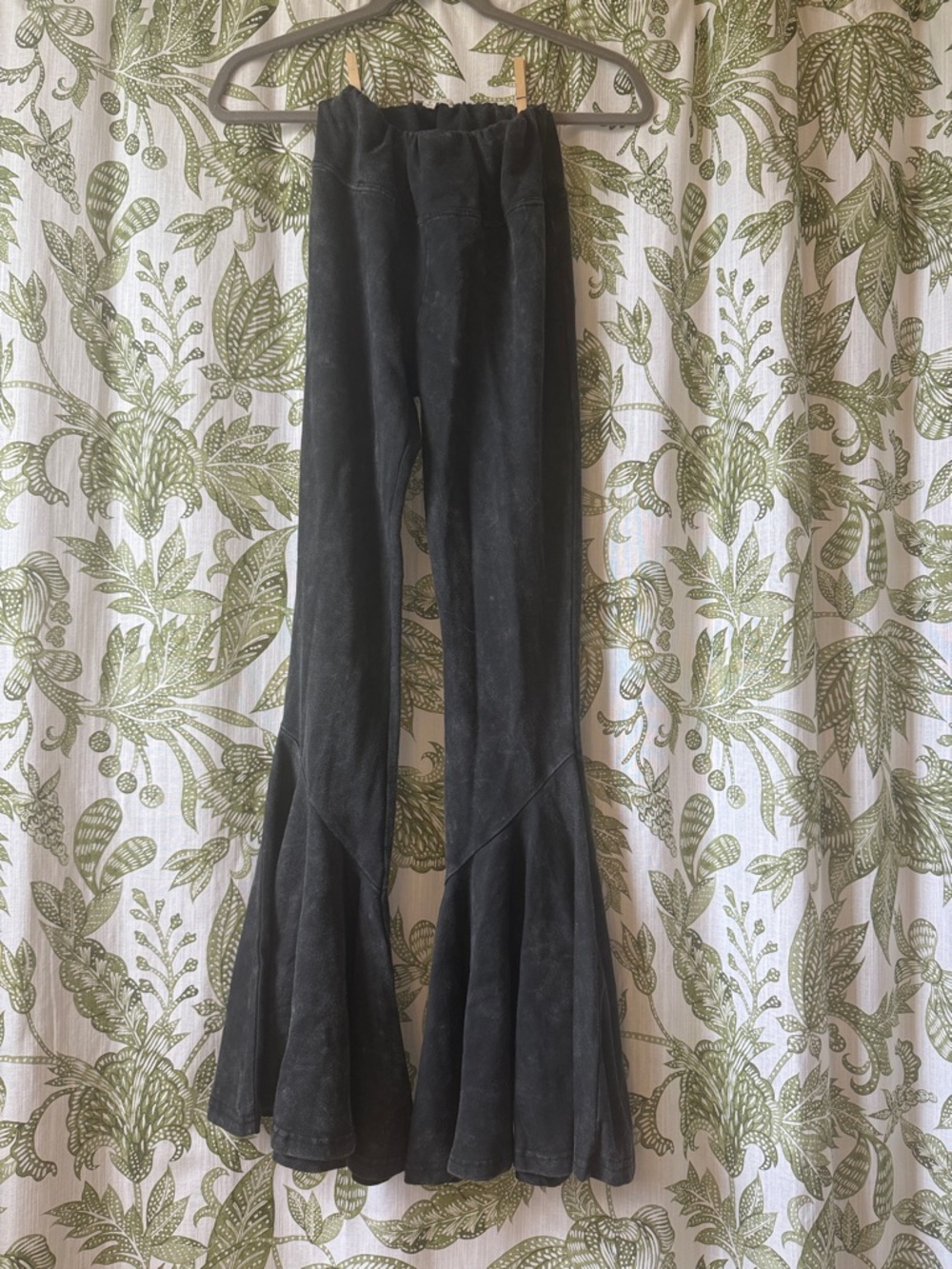 Black Suede Flared Bell-Bottom Pants